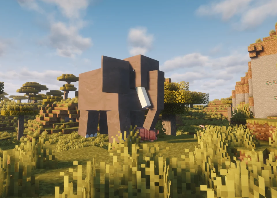 Пиксельная скульптура слона в саванне CUBOMetre